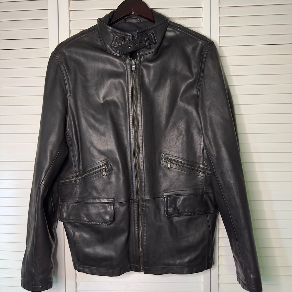 Vintage Banana Republic Leather Jacket M Black Utility Field Moto 4 Pocket